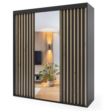 Szafa przesuwna trzydrzwiowa z lamelami - LIZBONA 220 x 255 cm, 18 mm