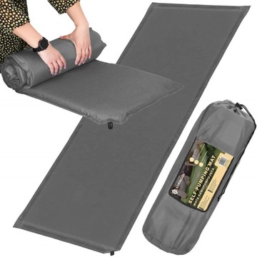 САМОНАДУВАЮЩИЙСЯ КОВрик МАТРАС 180х50см МЯГКИЙ СЕРЫЙ ТОЛСТЫЙ С НАМАТРАСНИКОМ