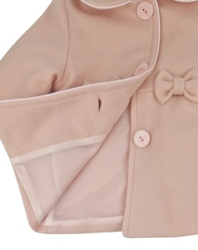 Розовое шерстяное пальто для девочки с бантиками, размер 74.