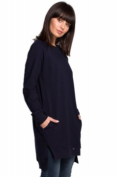 BEWEAR B101 BLUZA TUNIKA Z ROZCIĘCIAMI PO BOKACH GRANAT _XL_ GRANAT