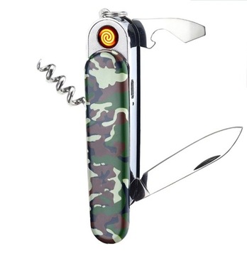 ZAPALNICZKA TAKTYCZNA INDUKCYJNA SCYZORYK 5W1 KAMUFLAŻ USB DK-F4 SURVIVAL