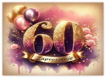 ZAPROSZENIA NA 60 URODZINY ZAPROSZENIE RUSTYKALNE AKWARELE ELEGANCKIE