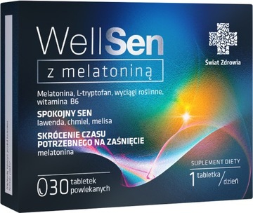 WELLSEN 30 TABLETEK NA SEN 1mg melatoniny, L-tryptofan + zioła