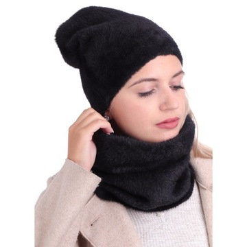 KOMPLET czapka beanie i komin alpaka czarny
