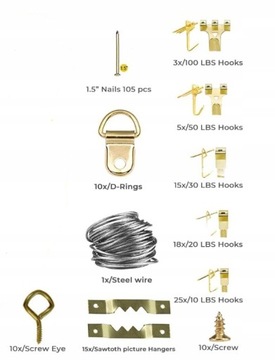 Набор вешалок для картин с уровнем и крючками.