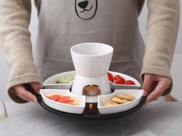 Zestaw do Fondue Topienie Czekolady Porcelana Podgrzewacz Na Świeczkę