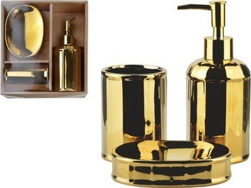 CIRI GOLD Zestaw łazienkowy 3w1 Dozownik 350ml Mydelniczka Kubek - ZŁOTY