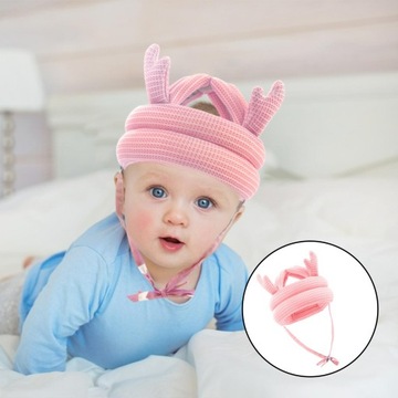 Регулируемая детская защитная шапка без ударного шлема, маска, рога, розовый