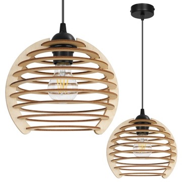 LAMPA WISZĄCA ŻYRANDOL SUFITOWA DREWNO KLOSZ LED