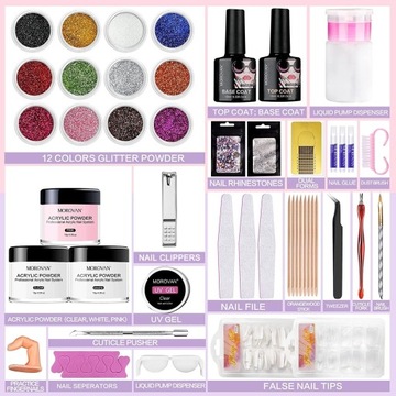 Набор акриловых ногтей Morovan с 12 блестками.