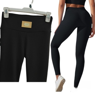 Legginsy damskie leginsy prążek kryjące wygodne getry długie XL.XXL CZARNE