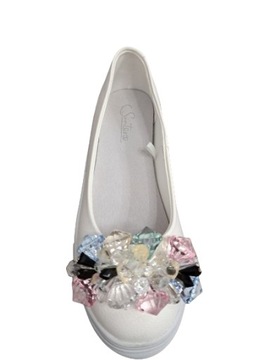 BALERINKI SANTORIO Z OZDOBNYMI KAMIENIAMI SANT-07 BIAŁY ROZM.37