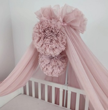 Koell Балдахин с помпонами для кровати из розового тюля