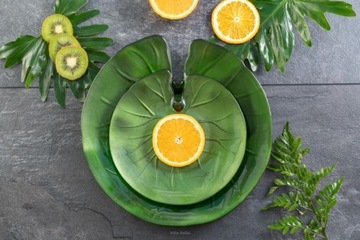 PATERA NA CIASTO OWOCE SZKLANA TALERZ LIŚĆ 32 cm