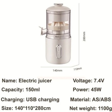 New Electric Juicer USB Rechargeable Mini Multifunctional Fruit Squeezer