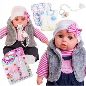 DUŻA LALKA BOBAS 45 cm mówi śpiewa PL + SMOCZEK + BUTELKI + PAMPERSY