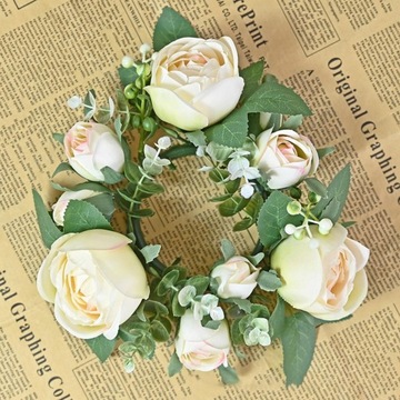 Кольцо-свеча Искусственный венок Венок с зеленой розой Кольцо-свеча желтого цвета