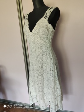 RESERVED- biała ażurowa sukienka midi - S