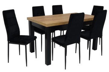 6x tapicerowane krzesła czarne LOFT i stół DĄB 140/180 do SALONU pokoju