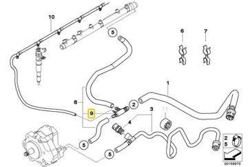 BMW X5 E53 3.0d M57N Оригинальный тройник для переливной трубки топлива