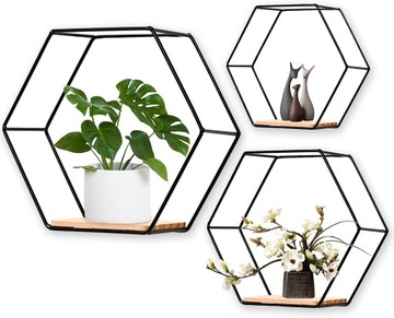 Zestaw półek hexagon loft plastry miodu black 3szt