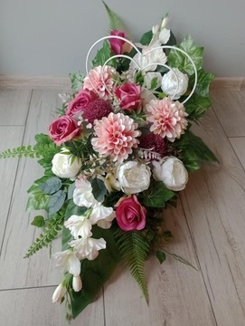 Stroik na cmentarz GRÓB kompozycja WIĄZANKA pomnik KWIATY SZTUCZNE serce