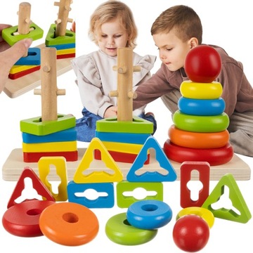 Drewniana Układanka Sorter Edukacyjna Klocki Zabawka na Prezent dla Dzieci