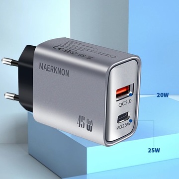 Зарядное устройство USB Type-C мощностью 45 Вт, быстрая зарядка, 2 порта USB PD, адаптер для мобильного телефона