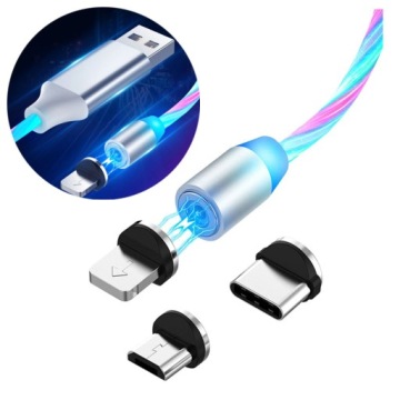 МАГНИТНЫЙ КАБЕЛЬ ДЛЯ ЗАРЯДКИ ТЕЛЕФОНА USB-C MICRO USB IPHONE, СВЕТЯЩИЙСЯ