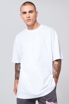 BOOHOOMAN KLASYCZNY BIAŁY T-SHIRT OVERSIZE OKRĄGŁY DEKOLT 4FY NG2__S