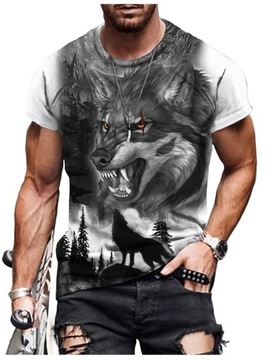 T-SHIRT MĘSKI KOSZULKA 3D NADRUK WILKA