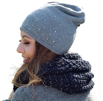 Modna CZAPKA na jesień BEANIE CYRKONIE SZARA