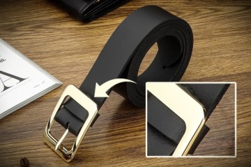 ЗОЛОТАЯ ПРЯЖКА Женский брючный ремень, черная кожа