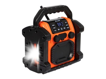 Строительное радио FM 20W RMS Bluetooth 5.1 PowerBank USB-C AUX LED IP55