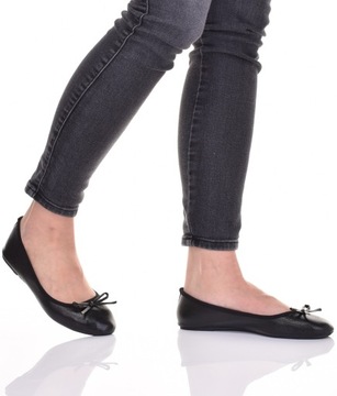 ЭЛЕГАНТНЫЕ ЖЕНСКИЕ ЧЕРНЫЕ КОЖАНЫЕ КЛАССИЧЕСКИЕ БАЛЕТКИ С БАНТОМ