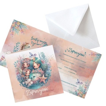 ПРИГЛАШЕНИЯ на день рождения девочке-русалочке 10 шт.