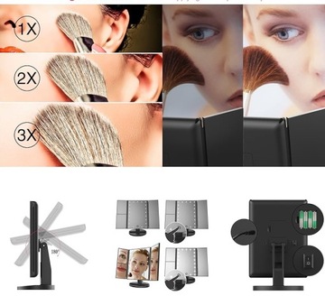 КОСМЕТИЧЕСКОЕ ЗЕРКАЛО С ПОДСВЕТКОЙ, ГИБКИЙ СВЕТОДИОД USB, РЕГУЛИРУЕМЫЙ зум 2X 3X