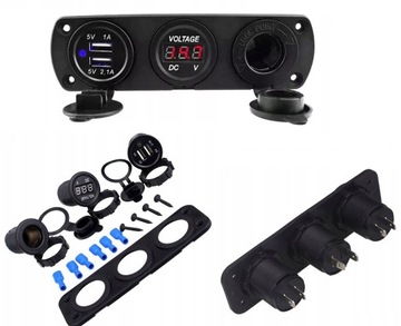 Ładowarka Gniazdo zapalniczki 12V 2x USB 5V Woltomierz motor auto quad