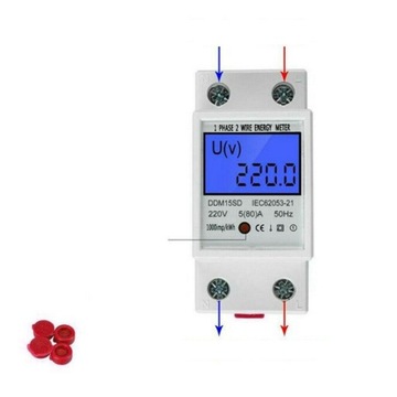 LICZNIK ENERGII 1-FAZOWY PODLICZNIK ENERGII PRĄDU JEDNOFAZOWY 5-80A LCD