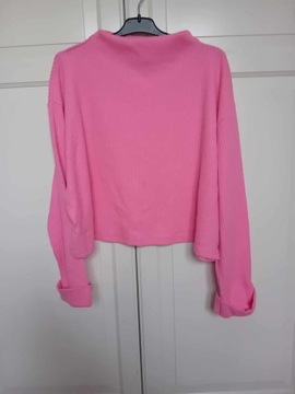 H&M krótka różowa bluza w tłoczone prążki L 40 PINK