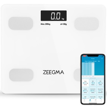 Waga łazienkowa analityczna SMART BIAŁA 17w1 iOS Android BMI Bluetooth