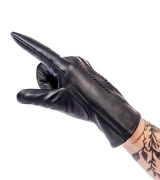 Ocieplane, skórzane rękawiczki damskie z pręgowanym wzorkiem - Rovicky XL