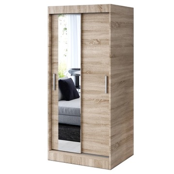 Szafa Przesuwna 90 cm Dąb Sonoma Garderoba Lustro