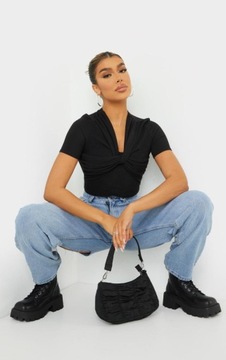БОДИ PRETTYLITTLETHING F2U С КОРОТКИМ РУКАВОМ, ЧЕРНОЕ 34