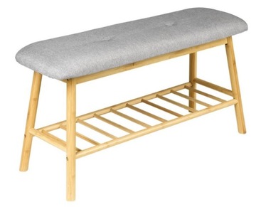 TAPICEROWANA BAMBUSOWA ŁAWKA Z PÓŁKĄ 61X45X30