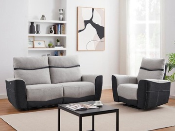 Kanapa 3-osobowai fotel elektryczne z funkcją relax z szarym i antracytowym