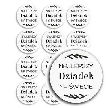 24x naklejki na dzień dziadka, Najlepszy Dziadek, z białego papieru 35mm