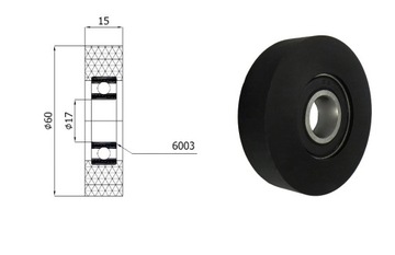 Rolka poliuretanowa z łożyskiem fi 60mm, fi 17