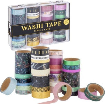 DEKORACYJNA TAŚMA OZDOBNA WASHI TAPE SAMOPRZYLEPNA ZESTAW MIX XXL 36 SZTUK
