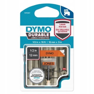 DYMO TAŚMA D1 DURABLE 1978367 12mmX3 Black on Orange VINYL